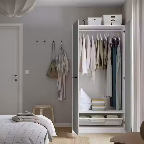 PAX / REINSVOLL Гардероб - белый/серо-зеленый 100x60x201 см - схема-чертеж с размерами