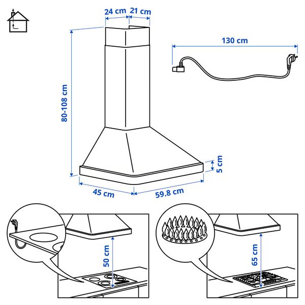 NILSBYN Вытяжка кухонная стен креп (колпак) - ИКЕА 300 белый 60 см - фото 7
