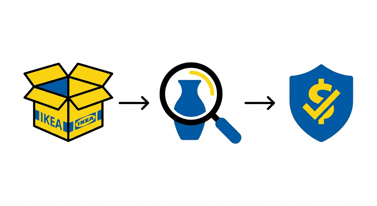 Схема безопасной приемки товара: вскрытие упаковки, осмотр на дефекты и гарантия возврата денег в случае боя