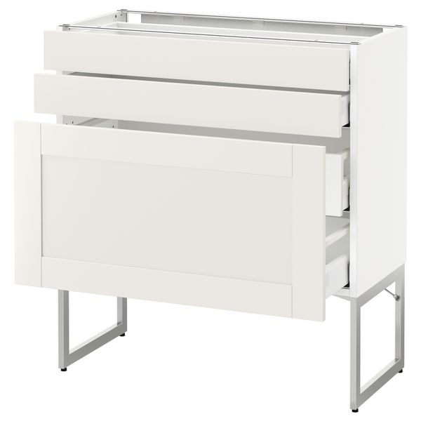 Напольный шкаф 3 фронтальных панели, 2 нижних, 2 средних ящика МЕТОД / МАКСИМЕРА, белый, Сэведаль белый - схема-чертеж с размерами