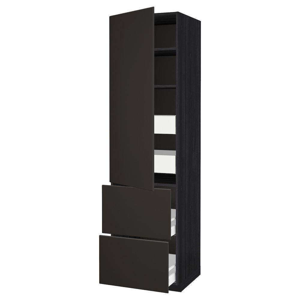 Высокий шкаф + полки/4ящ/двр/2фасада, черный/Кунгсбакка антрацит 60x60x220 см IKEA МЕТОД / МАКСИМЕРА 893.659.54 - схема-чертеж с размерами