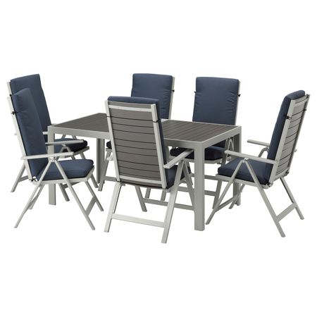 Стол+6кресел,д/сада, темно-серый/ФРЁСЁН/ДУВХОЛЬМЕН синий 156x90 см IKEA ШЭЛЛАНД 192.669.38