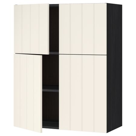 Навесной шкаф с полками, 4 дверцы МЕТОД, черный, Хитарп белый с оттенком (80x100 см)