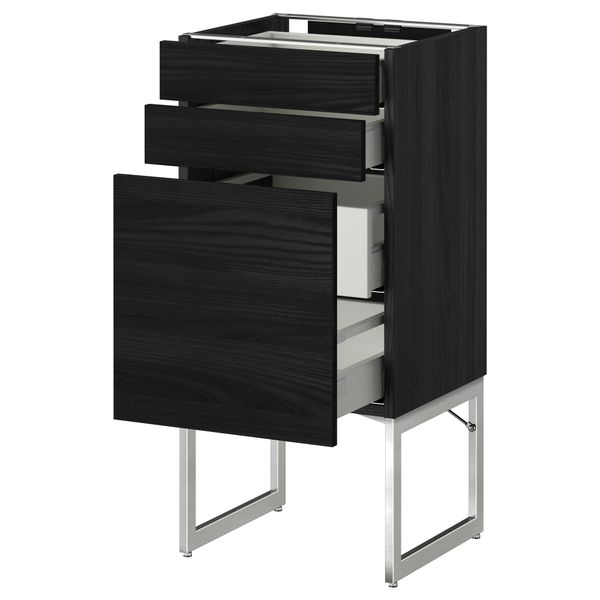 Напольный шкаф 3 фронтальных панели, 2 нижних, 2 средних ящика МЕТОД / МАКСИМЕРА, черный, Тингсрид черный - схема-чертеж с размерами