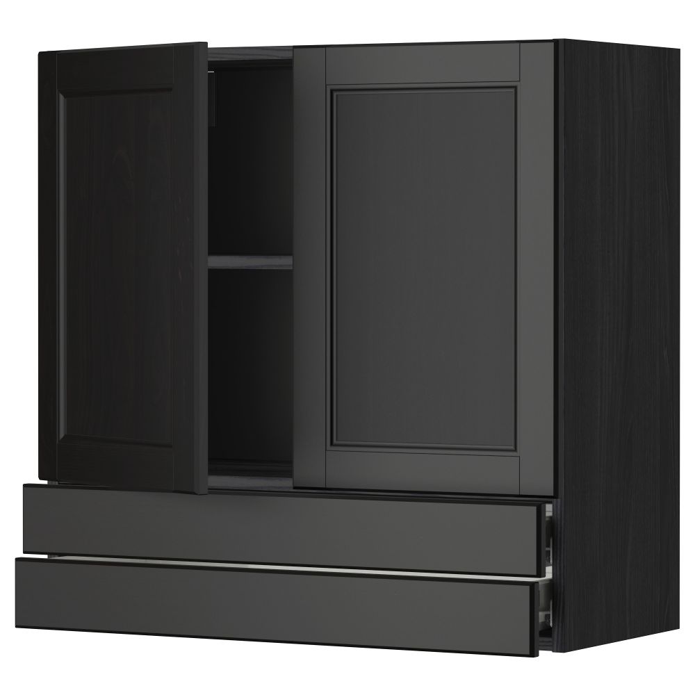Навесной шкаф, 2 дверцы, 2 ящика МЕТОД / ФОРВАРА, черный, Лаксарби черно-коричневый - фото 1
