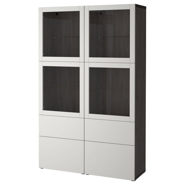 Комбинация для хранения со стеклянными дверцами БЕСТО, черно-коричневый Синдвик, Лаппвикен светло-серый прозрачное стекло - фото 1