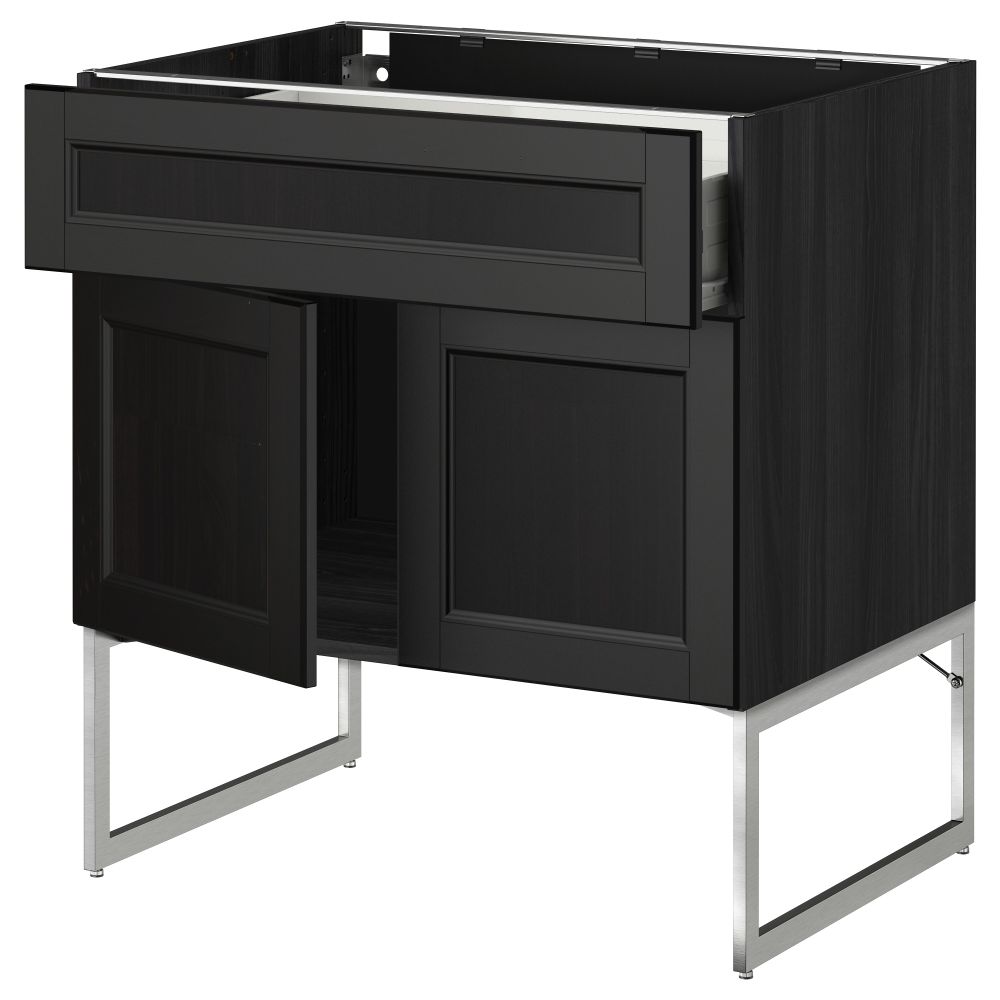 Напольный шкаф, полки, ящик, 2 двери МЕТОД / ФОРВАРА, черный, Лаксарби черно-коричневый - схема-чертеж с размерами