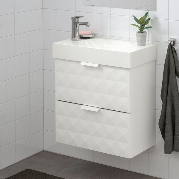 Шкаф для раковины с 2 ящ, Решён белый 60x32x58 см IKEA ГОДМОРГОН 803.909.86 - фото 2