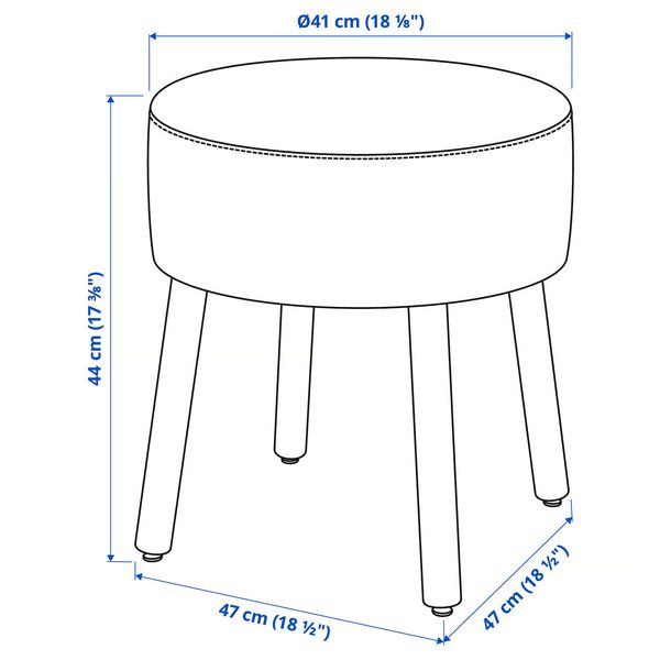 MÖRTFORS МЁРТФОРС Пуф - дисерёд серый 47x47 см - схема-чертеж с размерами