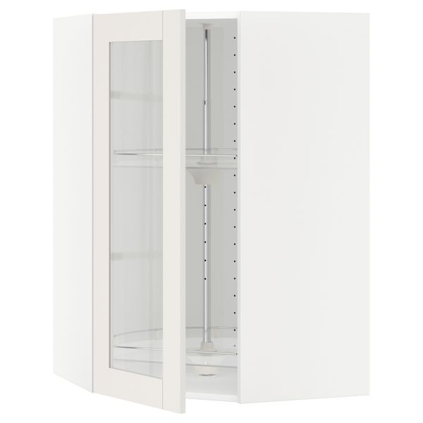 Угловой навесной шкаф с вращающающейся секцией, стеклянными дверцами МЕТОД, белый, Сэведаль белый - схема-чертеж с размерами