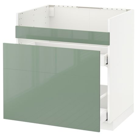 Напольный шкаф для мойки ХАВСЕН/3фасада/2ящ, белый Максимера, Калларп светло-зеленый, 80x60 см IKEA МЕТОД 492.805.27