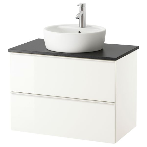 Шкаф п-раковину/столешн45/раковина ГОДМОРГОН/АЛДЕРН / ТОРНВИКЕН, глянцевый белый, черный - схема-чертеж с размерами