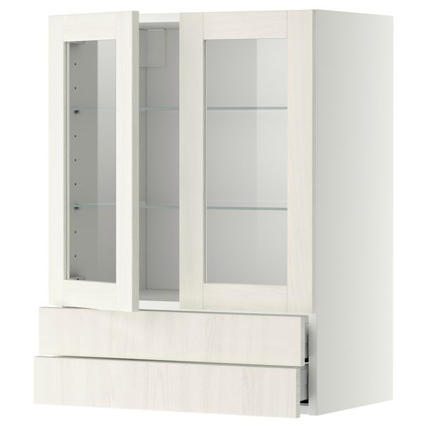 Навесной шкаф, 2 стеклянные дверцы, 2 ящика МЕТОД / МАКСИМЕРА, белый, Росдаль белый - схема-чертеж с размерами