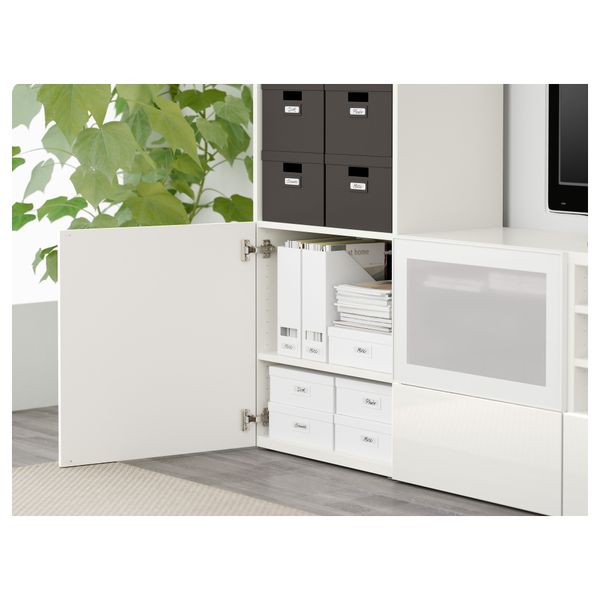 Шкаф для ТВ, комбинированный, стекляные дверцы БЕСТО, белый, Сельсвикен глянцевый/белый матовое стекло (240x40x230 см) - фото 3