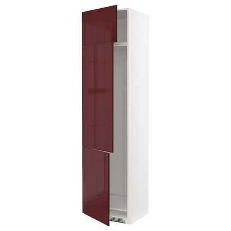 Высокий шкаф для/холод/мороз/3 дверцы, белый Калларп/глянцевый темный красно-коричневый 60x60x240 см IKEA METOD МЕТОД 894.451.78