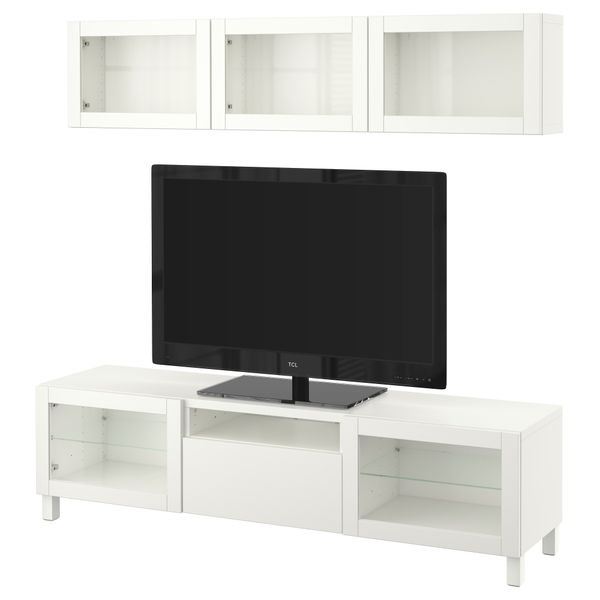 Шкаф для ТВ, комбинированный, стекляные дверцы БЕСТО, Лаппвикен, Синдвик белый прозрачное стекло (180x20/40x166 см) - фото 1