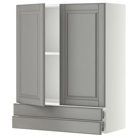Навесной шкаф, 2 дверцы, 2 ящика МЕТОД / ФОРВАРА, белый, Будбин серый