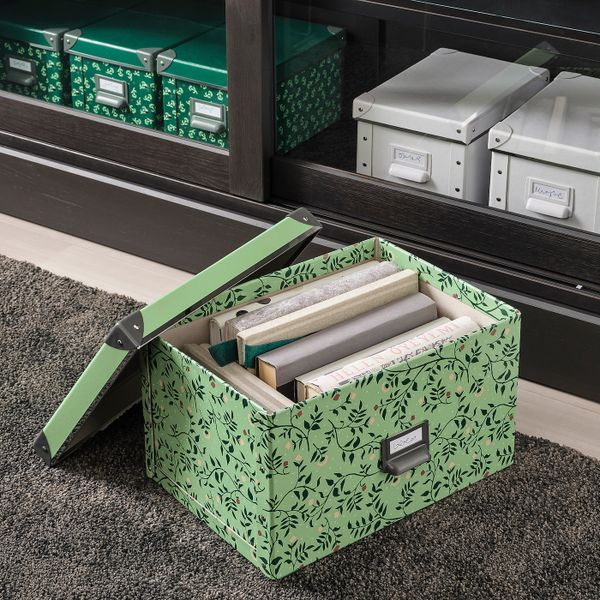 Коробка с крышкой, светло-зеленый/цветочный орнамент 25x36x20 см IKEA FJÄLLA ФЬЕЛЛА 404.650.78 - фото 4