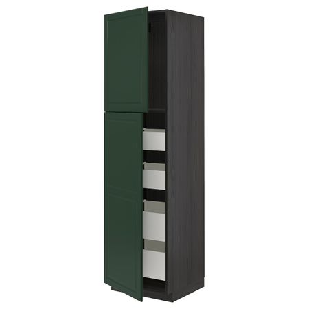 Высокий шкаф/2дверцы/4ящика, черный/Будбин темно-зеленый 60x60x220 см IKEA МЕТОД / МАКСИМЕРА 393.707.07