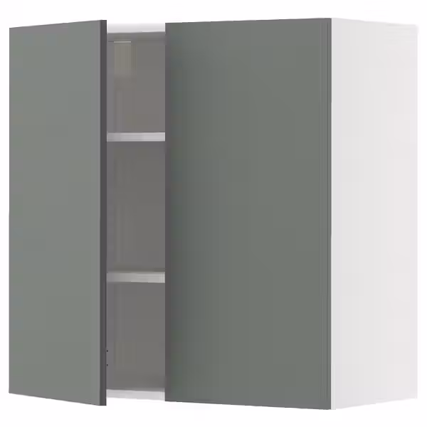 METOD Навесной шкаф с полками/2дверцы - белый/Nickebo матовый серо-зеленый 80x80 см - фото 1
