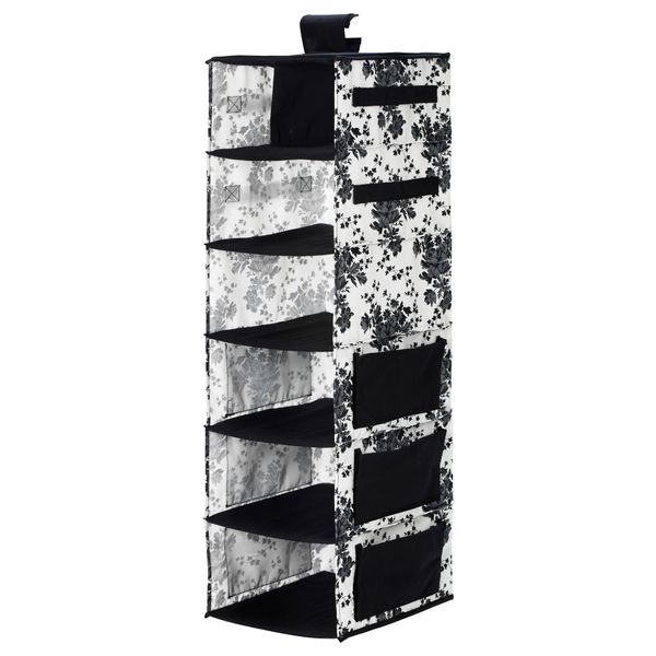 Модуль для хранения, 7 отделений ГАРНИТУР, черный, белый цветок (30x30x95 см) - схема-чертеж с размерами