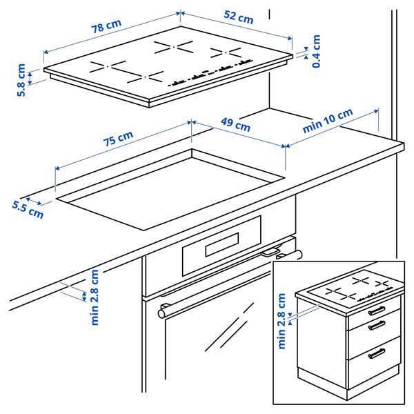Индукционная Варочная панель, 78 см, IKEA 500 черный IKEA UTNÄMND УТНЭМНД 304.678.22 - фото 6