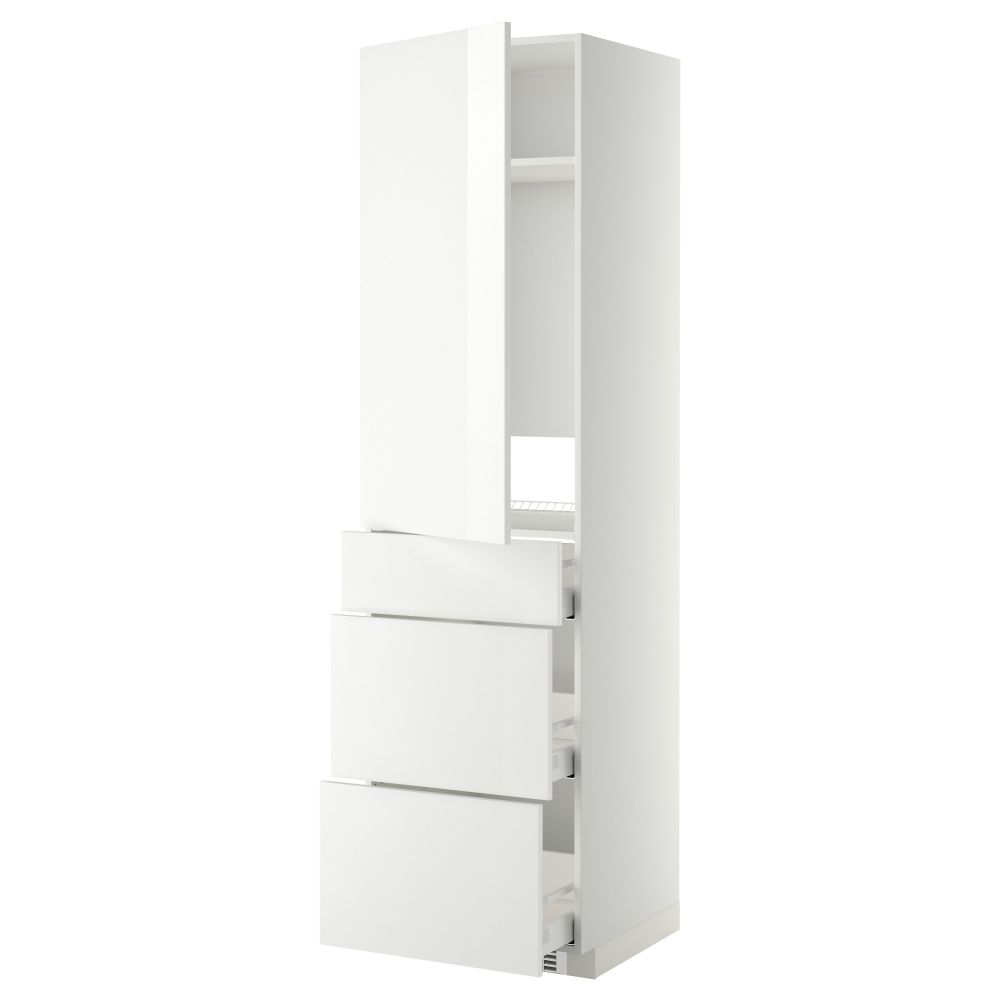 Высокий шкаф для холодильника, с дверцами, 3 ящика МЕТОД / МАКСИМЕРА, белый, Рингульт белый (60x60x220 см) - фото 1