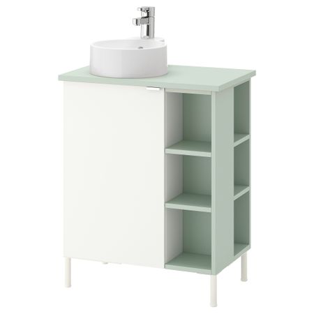 Шкаф под раковину с 1 дверцей, 2 открывающихся полки ЛИЛЛОНГЕН/ВИСКАН / ГУТВИКЕН, белый, бледно-зеленый (62x40x87 см)