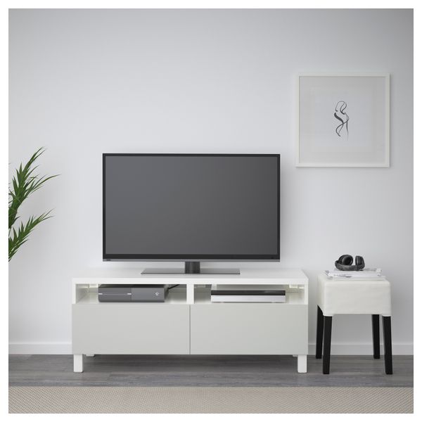 Тумба для ТВ с ящиками БЕСТО, белый, Лаппвикен светло-серый (120x40x48 см) - фото 2
