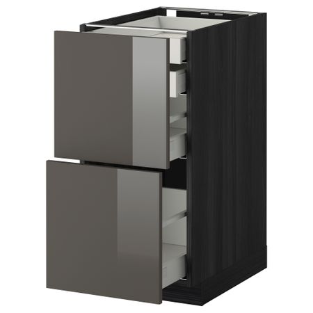Напольный шкаф 2 фронтальные панели, 2 нижних, 1 средний, 1 высокий ящик МЕТОД / МАКСИМЕРА, черный, Рингульт серый