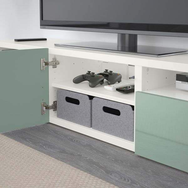 Тумба под ТВ, белый, Сельсвикен глянцевый/серо-зеленый светлый, 180x40x38 см IKEA БЕСТО 992.503.87 - фото 3