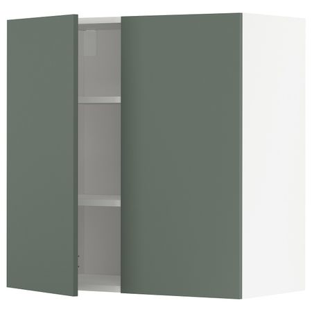 Навесной шкаф с полками/2дверцы, белый/Бодарп серо-зеленый 80x80 см IKEA METOD МЕТОД 293.176.16
