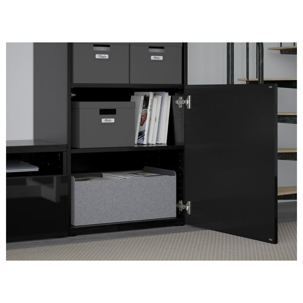 Шкаф для ТВ, комбинированный, стекляные дверцы БЕСТО, черно-коричневый, Сельсвикен глянцевый/черный прозрачное стекло - фото 3