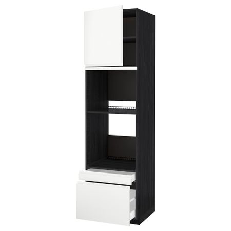 Высокий шкаф для духовки комбинированный, духовка + дверца, 2 ящика МЕТОД / МАКСИМЕРА, черный, Воксторп белый