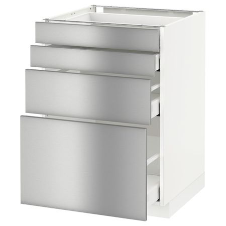 Напольный шкаф 4 фронтальных панели, 4 ящика, белый, Гревста нержавеющая сталь 60x60 см IKEA МЕТОД / МАКСИМЕРА 393.316.88