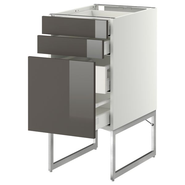 Напольный шкаф 3 фронтальных панели, 2 нижних, 2 средних ящика МЕТОД / МАКСИМЕРА, белый, Рингульт серый - схема-чертеж с размерами