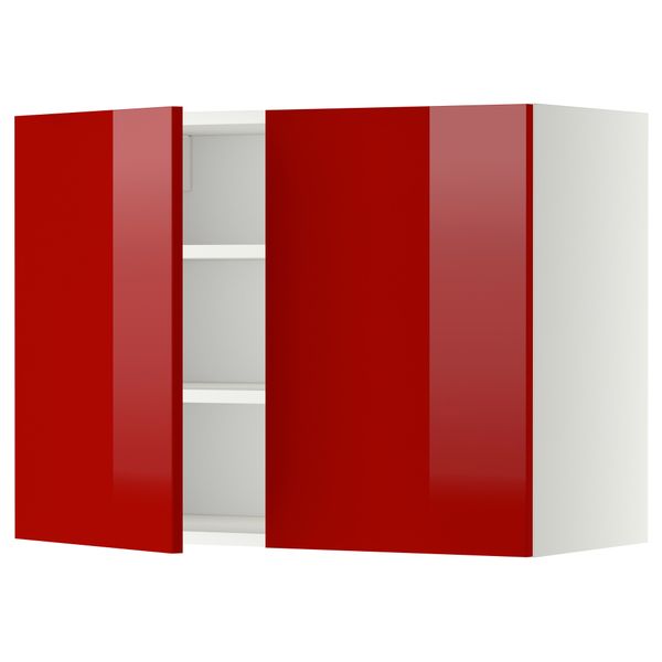 Навесной шкаф с полками, 2 дверцы МЕТОД, белый, Рингульт красный - схема-чертеж с размерами