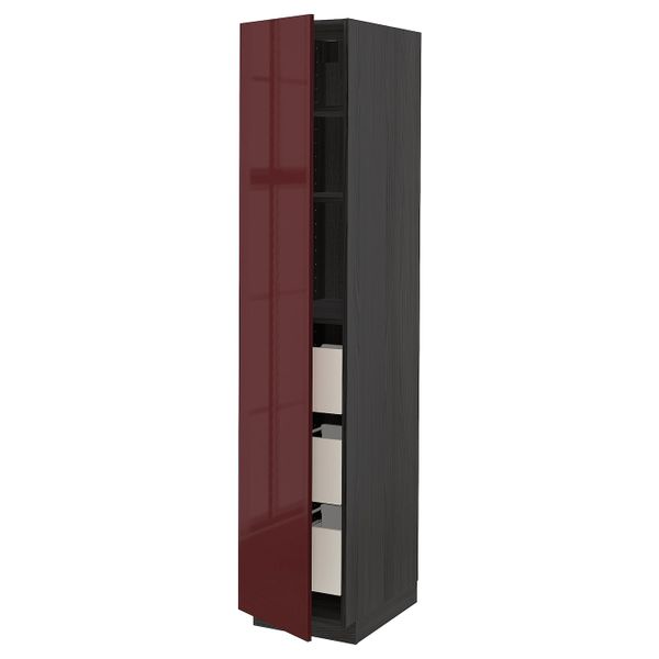 Высокий шкаф с ящиками, черный Калларп/глянцевый темный красно-коричневый 40x60x200 см IKEA МЕТОД / ФОРВАРА 093.279.99 - схема-чертеж с размерами