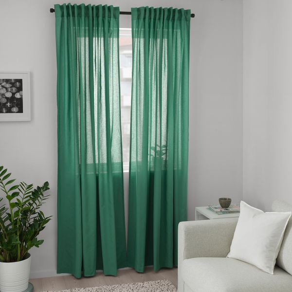 Гардины, 2 шт., зеленый 145x300 см IKEA ANNALOUISA АННАЛУИЗА 704.108.24 - фото 2