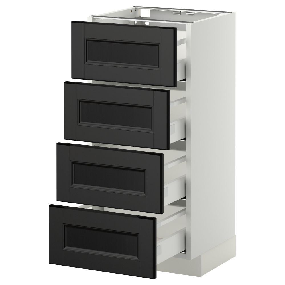 Напольный шкаф 4 фронтальных панели, 4 ящика МЕТОД / МАКСИМЕРА, белый, Лаксарби черно-коричневый - схема-чертеж с размерами