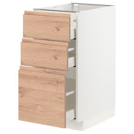 Напольный шкаф с 3 ящиками, белый/Воксторп под дуб 40x60 см IKEA METOD МЕТОД / MAXIMERA МАКСИМЕРА 594.142.82