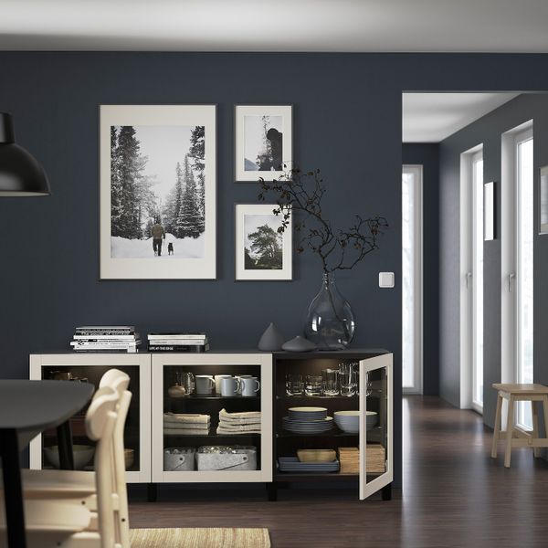 Комбинация для хранения с дверцами, черно-коричневый синдвик/стуббарп/светлый серо-бежевый прозрачное стекло 180x42x74 см IKEA - фото 2