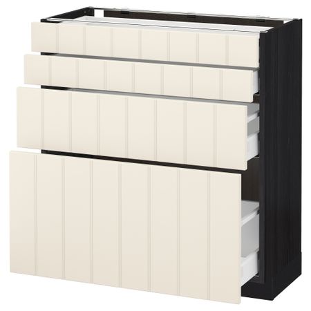 Напольный шкаф 4 фронтальных панели, 4 ящика МЕТОД / МАКСИМЕРА, черный, Хитарп белый с оттенком