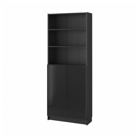 Стеллаж со стеклянными дверцами, 80x30x202 см, черно-коричневый IKEA BILLY БИЛЛИ, HÖGBO 594.843.88