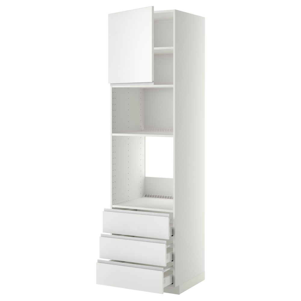 Высокий шкаф для духовки/СВЧ дверца, 3 ящика МЕТОД / МАКСИМЕРА, белый, Нодста белый - фото 1