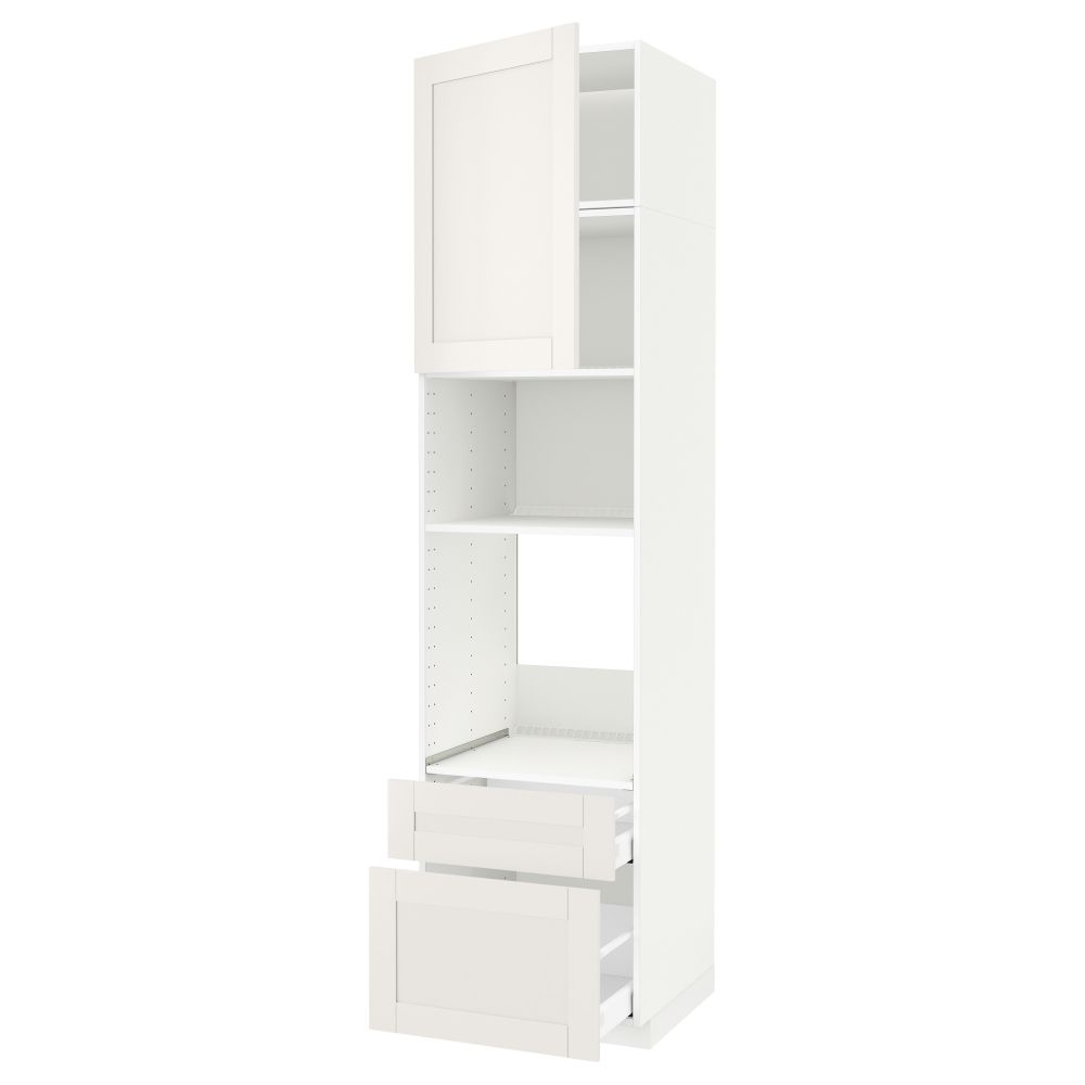 Высокий шкаф для духовки/СВЧ дверца, 2 ящика МЕТОД / МАКСИМЕРА, белый, Сэведаль белый - схема-чертеж с размерами