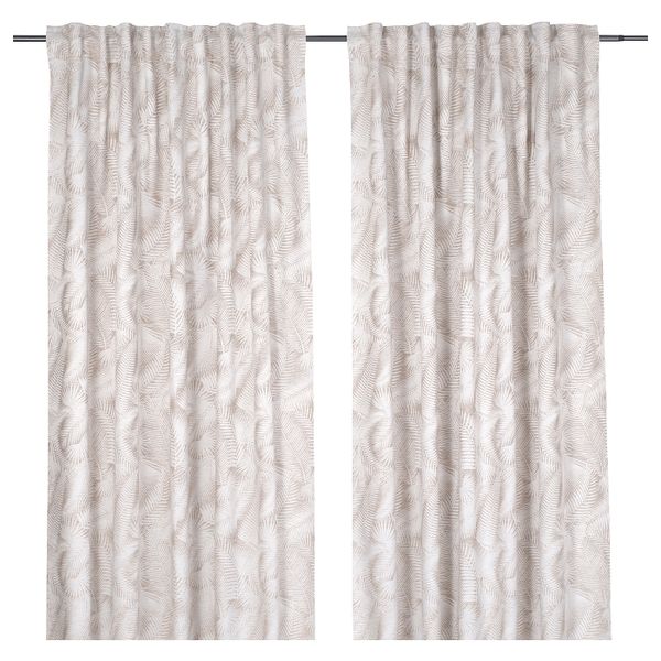 Гардины, 2 шт., естественный/цветочный орнамент 145x300 см IKEA PALMFJÄRIL ПАЛМФЬЕРИЛ 804.872.81 - фото 1