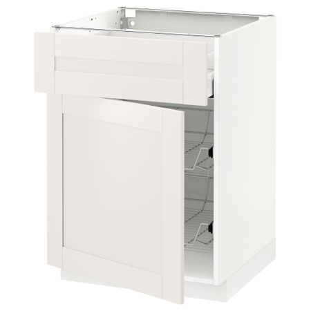 Напольный шкаф с проволочной корзиной, ящиком, дверью МЕТОД / МАКСИМЕРА, белый, Сэведаль белый