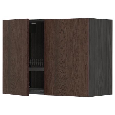 Навесной шкаф с сушилкой, 2 дверцы, черный, Sinarp коричневый, 80x60 см IKEA METOD МЕТОД 794.585.38