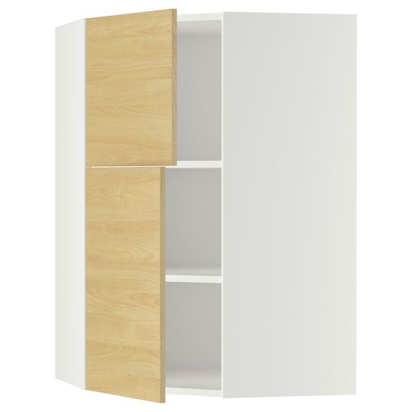 Угловой навесной шкаф + полки, 2 дверцы МЕТОД, белый, Тингсрид береза (68x100 см) - схема-чертеж с размерами